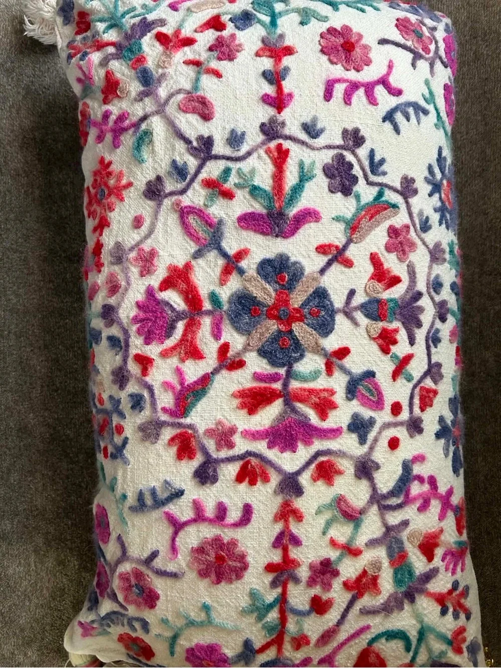 Anthropologie Melika Decoration Pillow Wool Floral Peacock Embroidery Bohemian